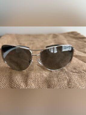 Prada Silver Framed Aviator Sunglasses with Gray Lenses SPR 85G64*14 6BA-3M1 115